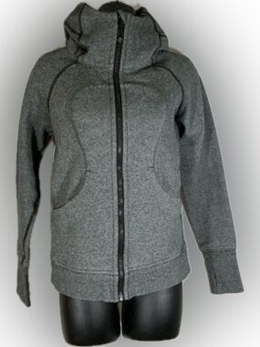 Lululemon Black Gray Scuba Zip Up Hoodie • Women’s Size 4 • Fleece Lined
